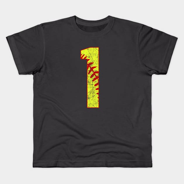 Fastpitch Softball Number 1 #1 Softball Shirt Jersey Favorite Player Biggest Fan Kids T-Shirt by TeeCreations